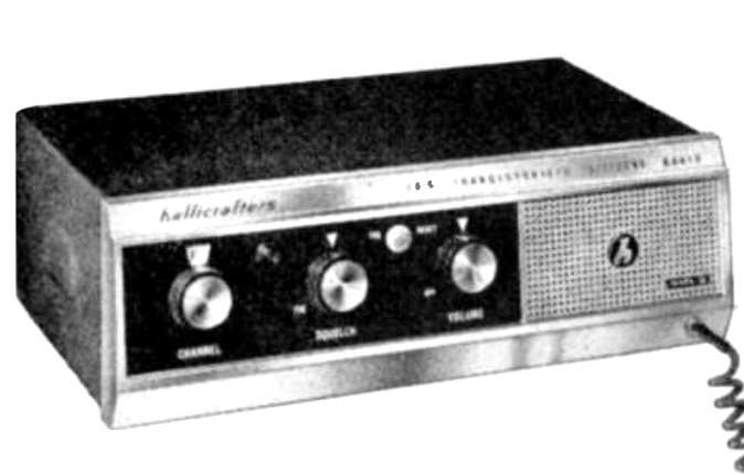 Black-and-white image of an early Hallicrafters CB radio.